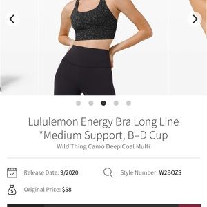 Lululemon Energy Bra Long Line [Wild Thing Camo Deep Coal Multi] SZ 6